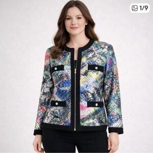 Michael Simon Multi-Color Sequin Zip Jacket with Black Trim